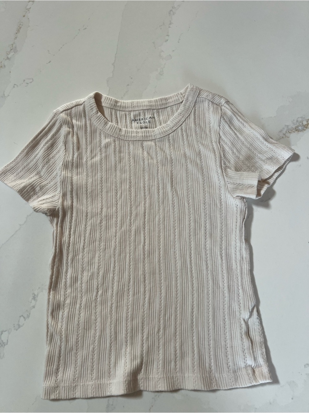 American Eagle Off-White Ribbed Knit Tee